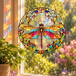 Atrapasol Vitral Libélula multicolor efecto vitral para ventana