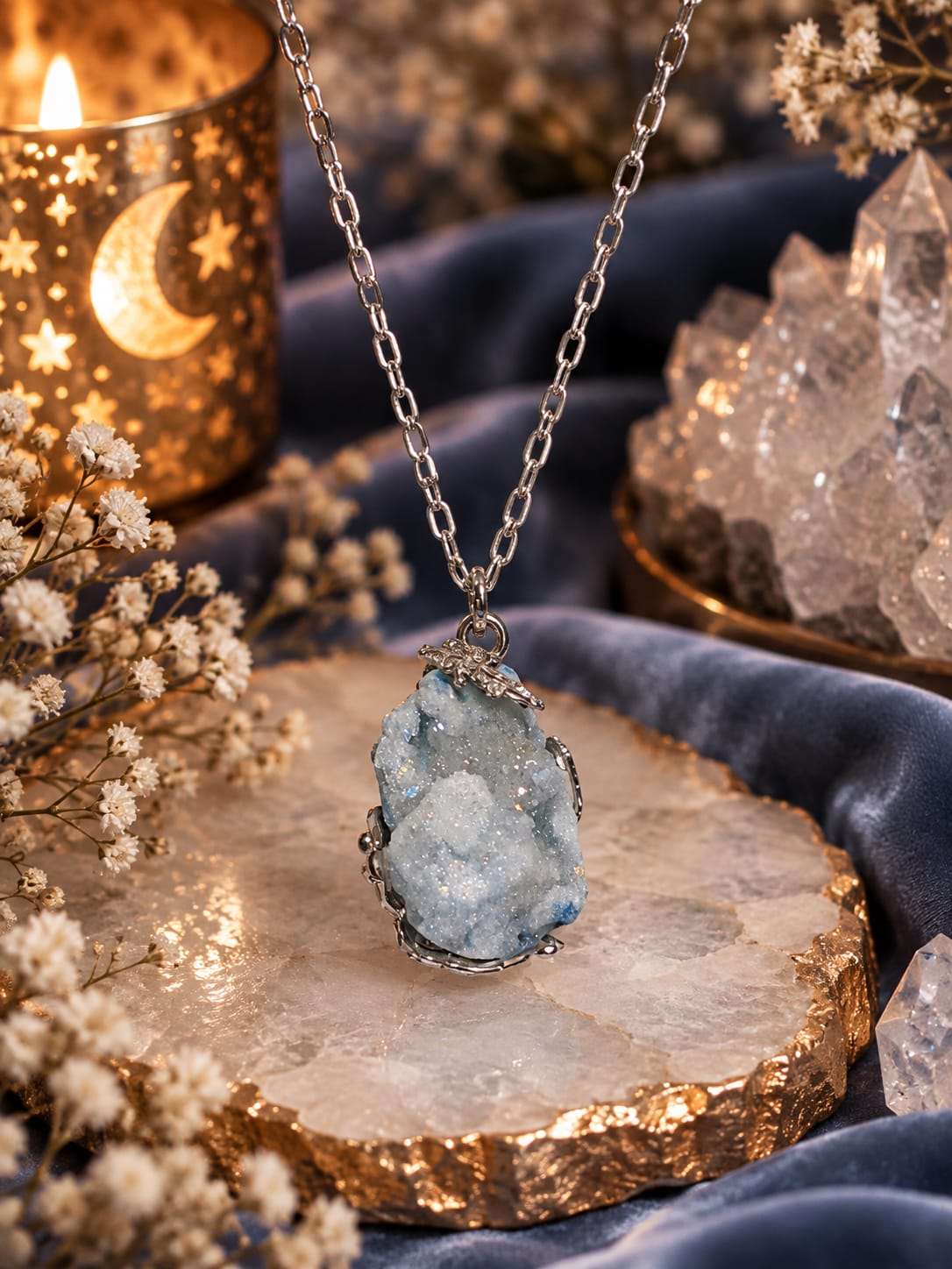 Colgante Druzy Azul claro Calma, Armonía y Luz