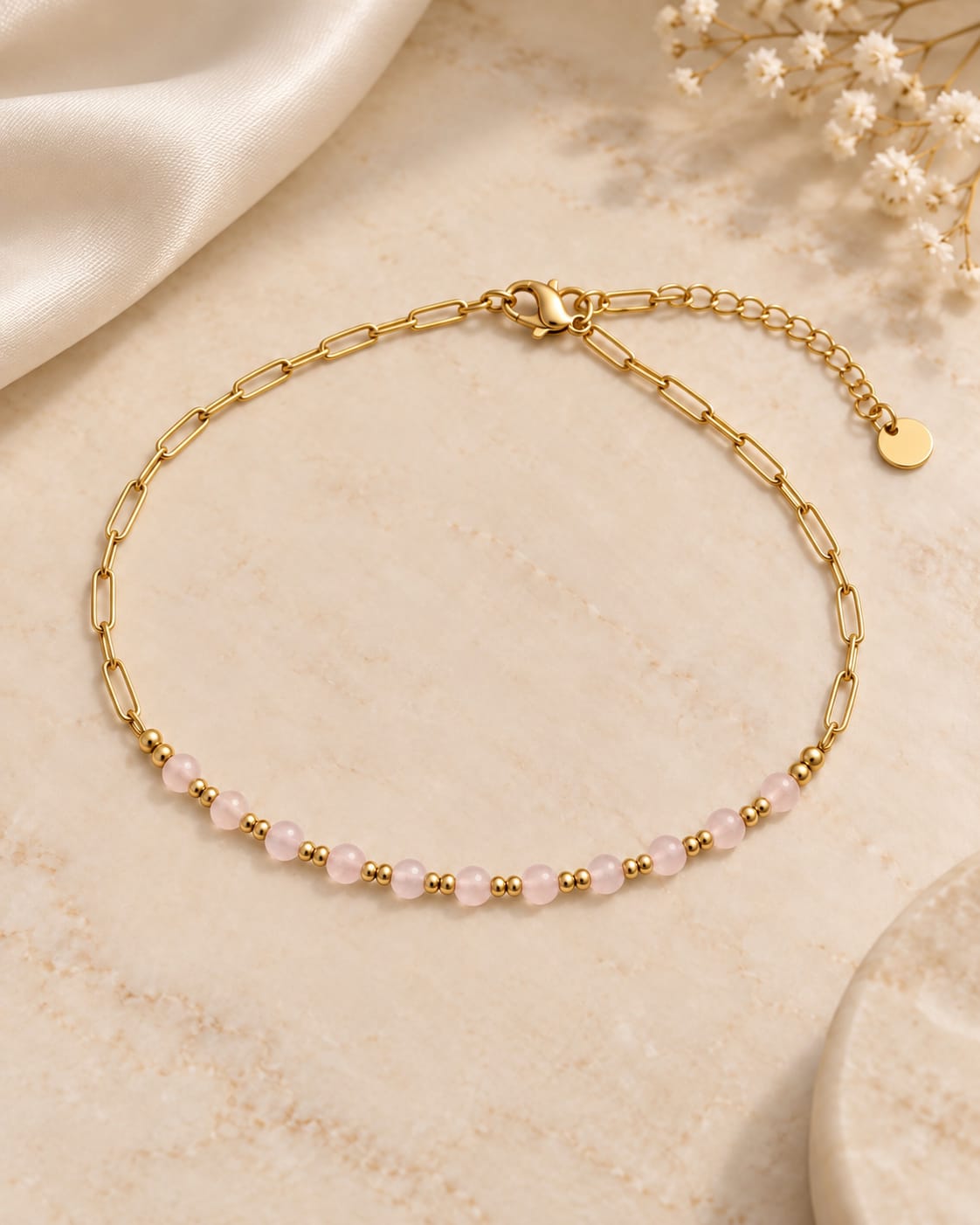 Tobillera Cuarzo Rosa