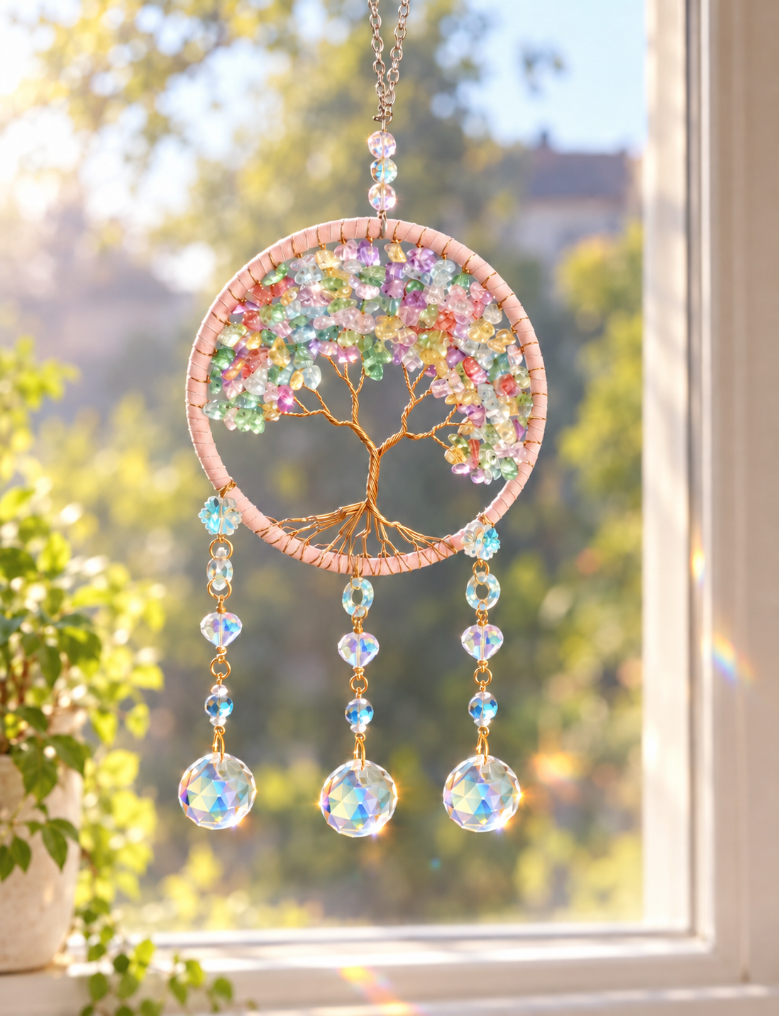 Atrapasol Árbol de la Vida en tonos rosas