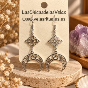 Pendientes de Nudo de Bruja y Luna plateado
