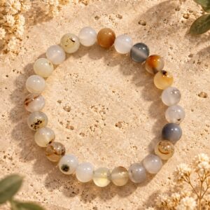 Pulsera de Ágata Dendrítica 8mm – Conexión con la Naturaleza, Equilibrio y Prosperidad
